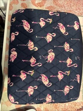 Vera Bradley Navy Quilted Sleeve with Pink Flamingo Print